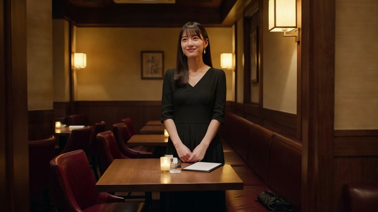 店内で立って挨拶する女性。AI生成のイメージです。